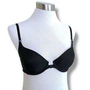 Victorias Secret 32C Bra Black Lined Demi Front Close Strappy Back Underwire